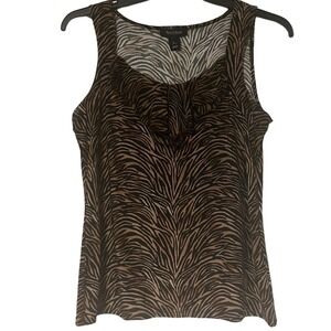 White House Black Market Tiger Print‎ Ruffle Neck Sleeveless Tank Top Women's L